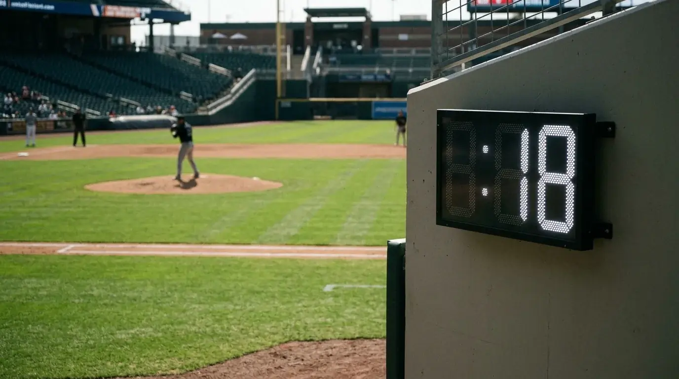 Pitch clock табло на MLB стадион — отброяване между хвърлянията