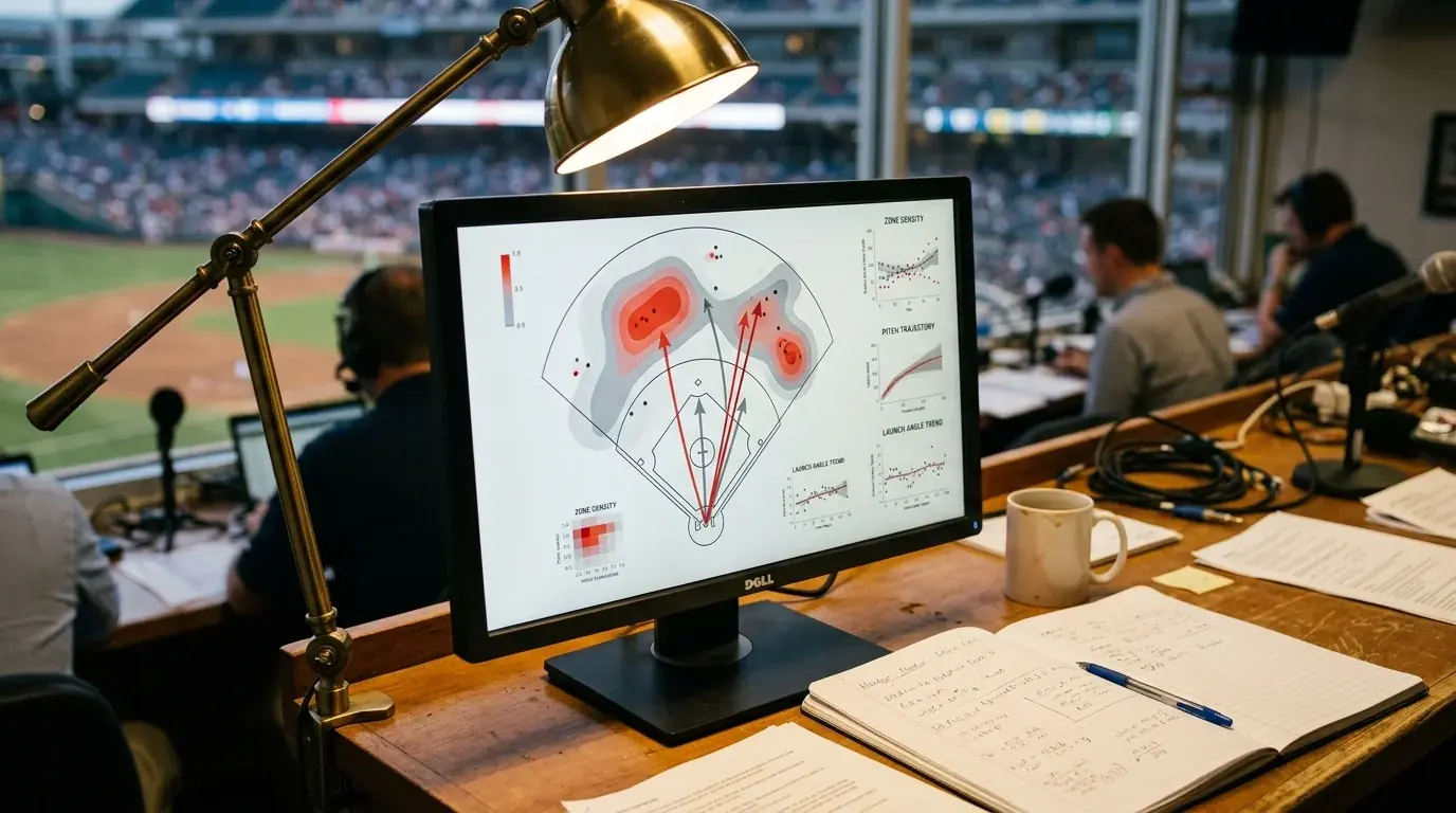 Монитор с абстрактни Statcast визуализации в пресс-бокс