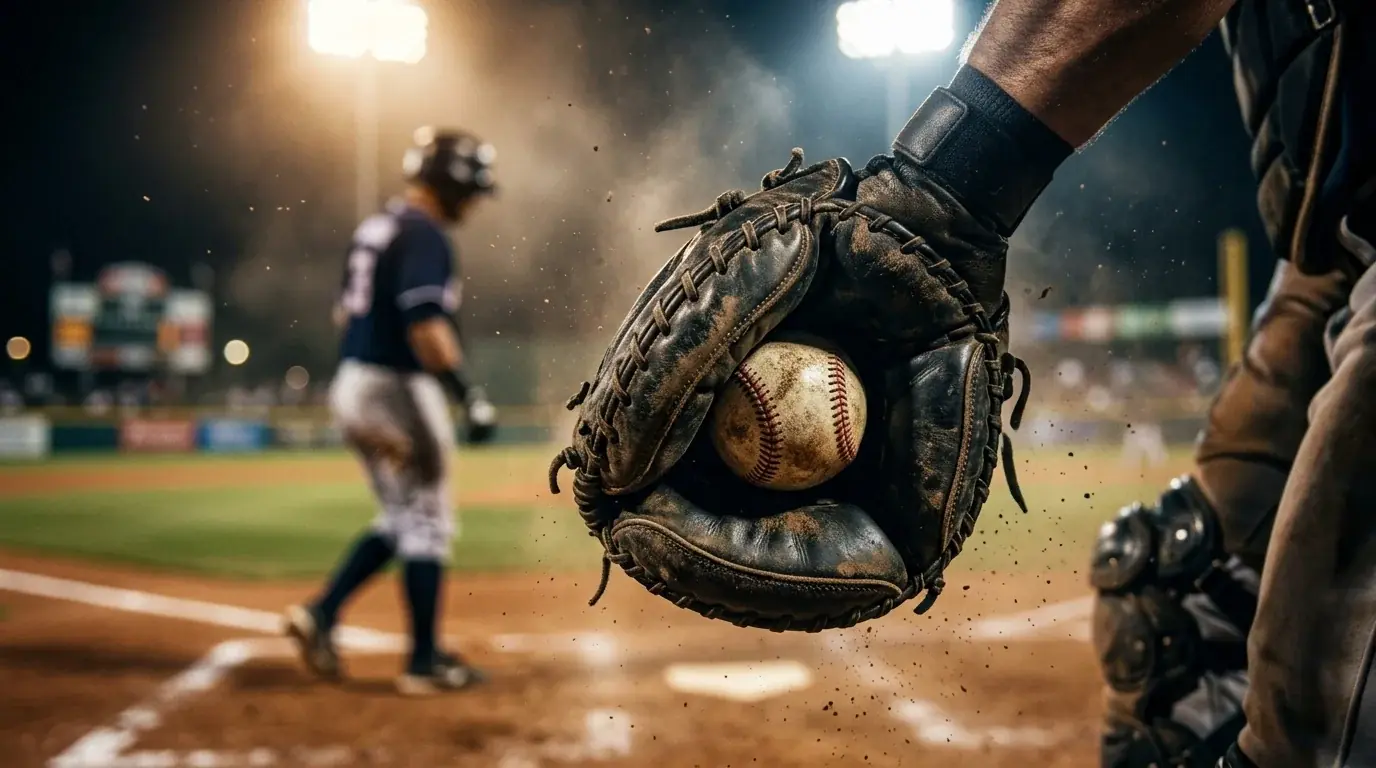 Уловена топка в кетчърска ръкавица — момент на strikeout